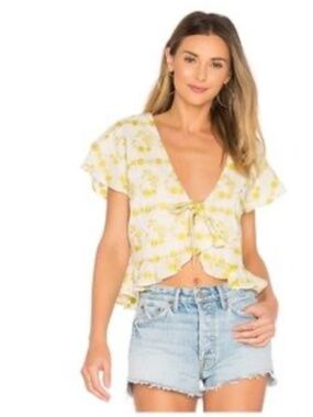 Tularosa Winnie Tie Front Floral Embroidered Top Size S